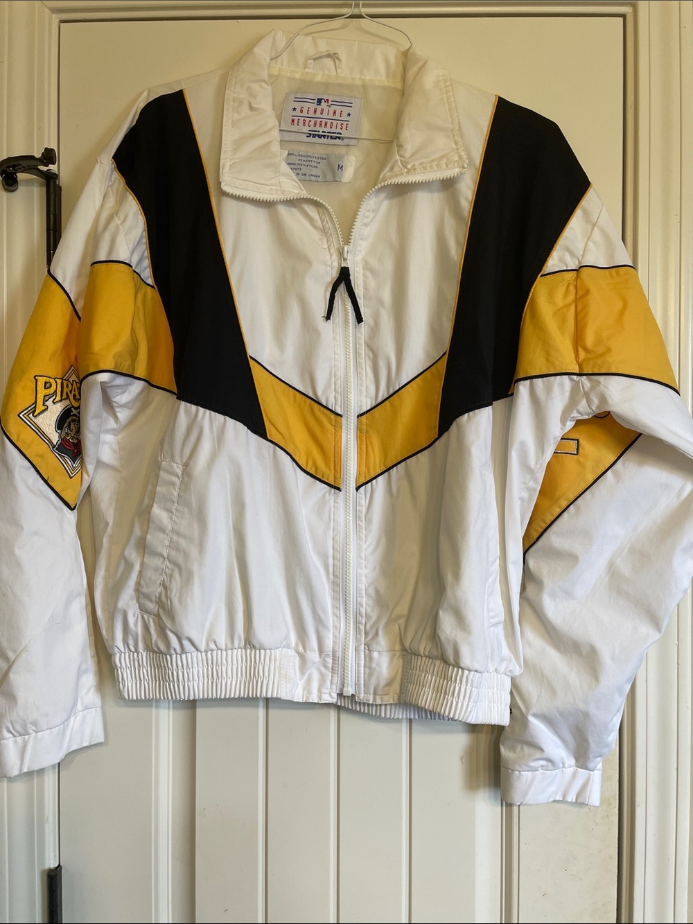 Vintage Pirates STARTER White Black and Yellow Chevron Windbreaker Jacket